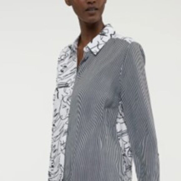 mix print blk& wht long sleeve blouse top semi fitted sz xl Marie Claire - Picture 8 of 16